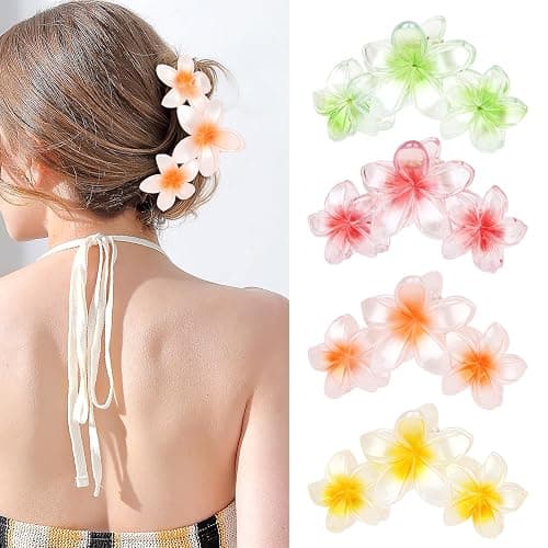 ANBALA 4PCS Hawaiian Flower Hair Clips, Large Claw Clips for Women Tropical Flower Clip Non-Slip Strong Hold Beach Hair Accessories - Image 1