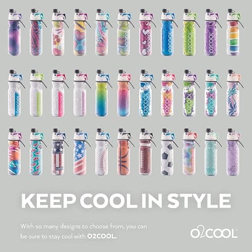 O2COOL Mist 'N Sip Misting Water Bottle 2-in-1 Function With No Leak Pull Top Spout Sports Reusable Water Bottle - 20 oz (2 Pack Baseball) thumbnail 9