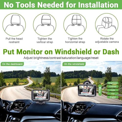 Baby Car Camera HD 1080P: Baby Car Mirror 5 Mins Easy Install for Car Seat | Crystal Night Vision Infant Travel Safety Kit Rohent N06, Black, 4.3 Inch Screen thumbnail 8