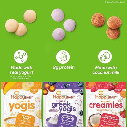 Happy Baby Organics Greek Yogis Freeze-Dried Greek Yogurt and Fruit Snacks, Strawberry Banana, 1 Ounce (Pack of 1) packaging may vary thumbnail 7