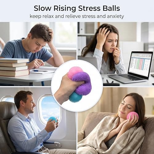 3 Pack Fuzz Ball Squishy Toys, 2.6 Inch Durable Slow Rising Stress Balls | for Anxiety Relief, Sensory Squeeze Fidget Toys for Adults Gifts, Party Favors, Xmas Stocking Stuffers thumbnail 5
