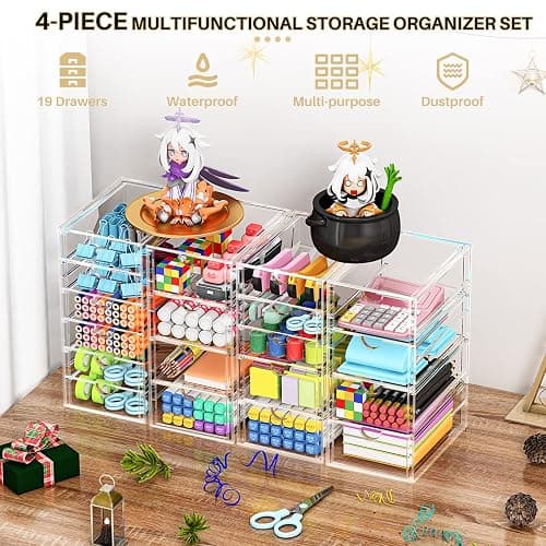 YFXCVSL Acrylic Makeup Organizer with 19 Drawers, 4 Pack Clear Storage Drawers, Bathroom Makeup Organizer for Palettes, Cosmetic, and Beauty Supplies,Ideal for Vanity, Cabinet,Desk Organization thumbnail 7