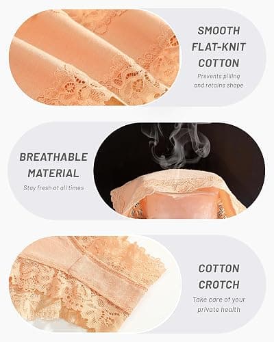 FINETOO Cotton Underwear for Women Sexy Panties Lace Hipster Low Rise Breathable Womens Cheeky 6 Pack S-XL thumbnail 3