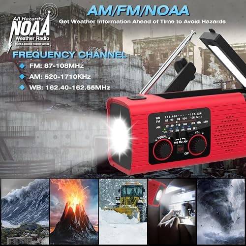 NITIGO Emergency Weather Radio, 4000mAh NOAA Weather Alert Radio Solar Charging, Hand Crank & USB Charged, AM/FM with LED Flashlight, Reading Lamp, SOS Alarm, Headphone Jack for Outdoor Indoor thumbnail 4