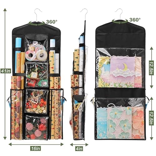 EXLIFBAG Wrapping Paper Storage, Gift Wrap Organizer Holder Double-Sided Hanging Gift Bag Storage Organizer thumbnail 3
