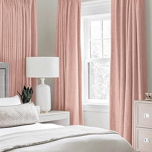 MIULEE 100% Blackout Linen Curtains for Bedroom 52x84 Inches Blush Pink | Room Darkening, Light Blocking, Thermal Insulated, Grommet Top, Linen Textured, Window Curtains for Living Room, 2 Panels thumbnail 2