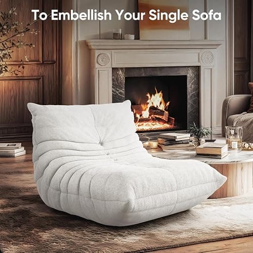 Bean Bag Chair for Adults, Fireside Togo Chair, BeanBag Chairs for Teens with High-Resilience Memory Foam, Non-Slip Base Compressed Floor Lounge Sofa for Living Room, Bedroom, White thumbnail 8