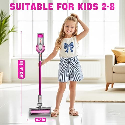 BLAXTEM 4-in-1 Kids Toy Vacuum that Works with Suction, Electric Toy Toddler Vacuum Cleaner for Children Girls & Boys, Toddlers Toys Cleaning Set for Pretend Play (Rose Red) thumbnail 2
