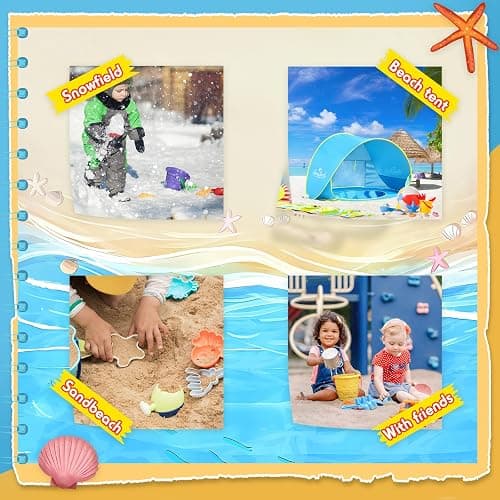 Monobeach Baby Beach Tent with Beach Sand Toys Pop Up Portable Shade Pool UPF50+ UV Protection Sun Shelter for Infant with Easy Set Up Canopy (Blue with Toys) thumbnail 4