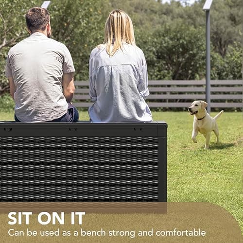 Devoko 100 Gallon Waterproof Large Resin Deck Box Indoor Outdoor Lockable Storage Container for Patio Furniture Cushions Garden Tools (100 Gallon, Black) thumbnail 4