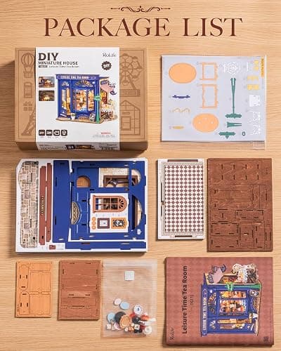 Rolife DIY Miniature House Kit Leisure Tea Time, 3D Book Nook Openable Bookshelf Decor for Adults, Mini Model House Kits, DIY Crafts Kit Halloween for Adults (Leisure Tea Time) thumbnail 9