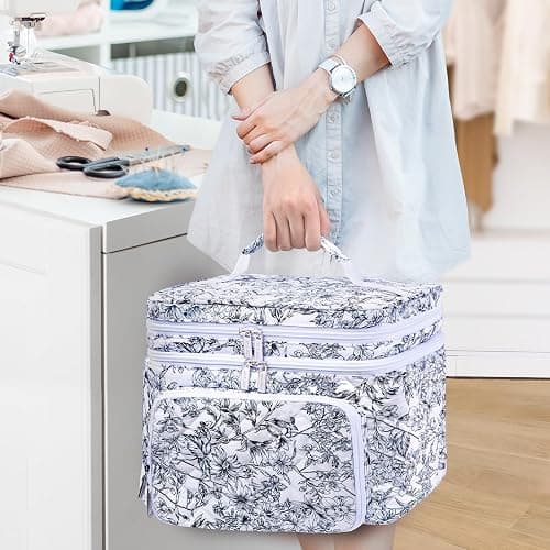 AMOIGEE Double-Layer Sewing Organizer Storage Bag with 2 Detachable Pouches, Large Quilted Sewing Basket for Supplies & Tools, Portable Travel Sewing Kit Case, Gift for Mom(BAG ONLY) thumbnail 2