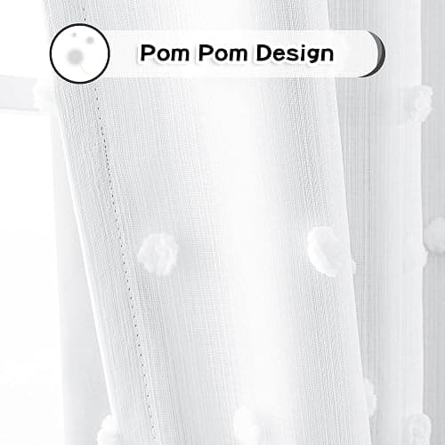 MYSKY HOME 100% White Blackout Curtains for Living Room Bedroom 84 Inches Long Total Light Blocking Drapes for Girls Room Thermal Insulated Curtains with Pom Pom Sheer Grommet Set of 2, 50W x 84L thumbnail 9