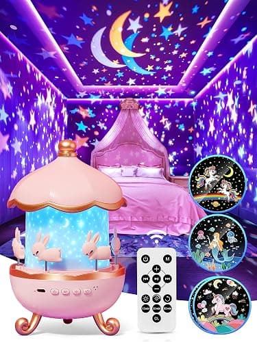 Carousel Night Light for Kids, 15 Music+15 Films+315 Colors Star Projector for Kids Night Light Projector,360°+Remote+1200mah Star Lights for Ceiling,Unicorn Toys for Girls Room Decor Christmas Gifts - Image 1
