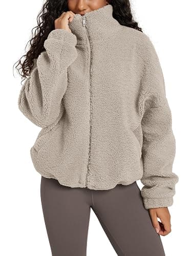 ODODOS Women's Sherpa Fleece Full-Zip Jacket Long Sleeve Coat Soft Warm Cinchable Outerwear with Pockets - Image 1