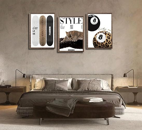 3Pcs Trendy Leopard Wall Art Preppy Aesthetic Stylish Leopard Painting Picture Wall Decor Funky Lucky 8 Ball Cheetah Poster Print Artwork for Bedroom Living Room Bathroom Home Decoration Unframed thumbnail 7
