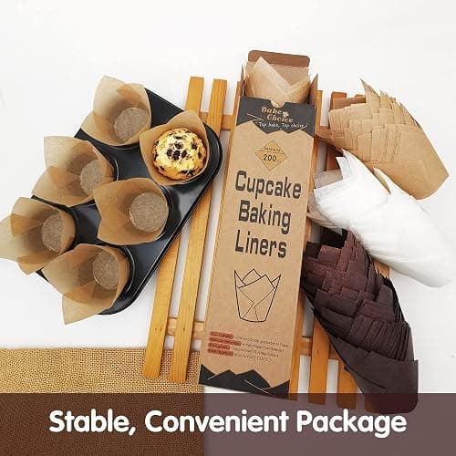 Bake Choice Nordic Paper 200pcs Tulip Cupcake Liners for Baking Cups EU Parchment paper Standard Size Tulip Muffin Liners, Cupcake Wrapper, Brown, White, Unbleached Natural for Party, Christmas thumbnail 6