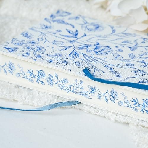 Zosiana Designs PU Leather Hardcover Notebook – Blue Botanical Floral Cover with Printed Edge Design, 380 Lined Pages, Tie Closure, 8.5" × 6" Writing Journal thumbnail 3