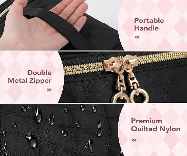 BAGCRAZY Nail Polish Organizer Case, Double Layer Nail Supplies Storage Bag holds 24 Bottles & UV/LED Lamp, Quilted Portable Manicure Travel Case with 8 Pcs Tools, for Nail Tech, Home & Salon, Black thumbnail 6