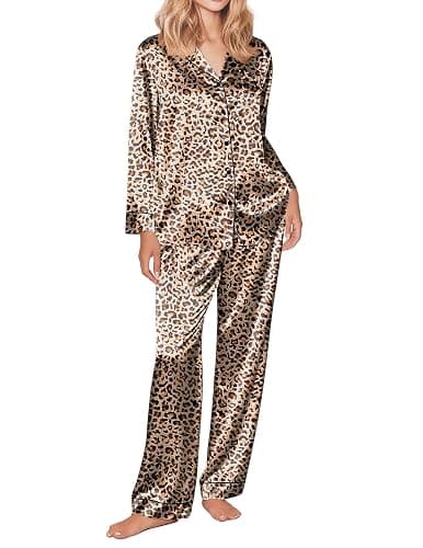 Ekouaer Silk Satin Pajama Set for Womens Button Up Long Sleeve Pjs Sleepwear Soft 2 Piece Loungewear S-XXL - Image 1