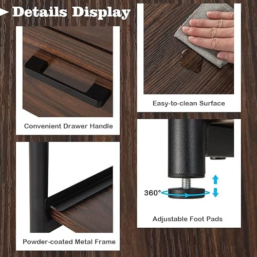 COSTWAY Nightstand with 2 Fabric Drawers, 3-Tier Bedside Sofa Side Table with Open Shelf, Metal Frame, Industrial End Table for Bedroom, Living Room, Dormitory, Walnut thumbnail 6