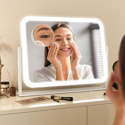 FENNIO Vanity Mirror with Lights 17''x13'' Makeup Mirror with Lights,Vanity Mirror Touch Screen with 3-Color Lighting,Dimmable,for Vanity Desk Tabletop White thumbnail 6