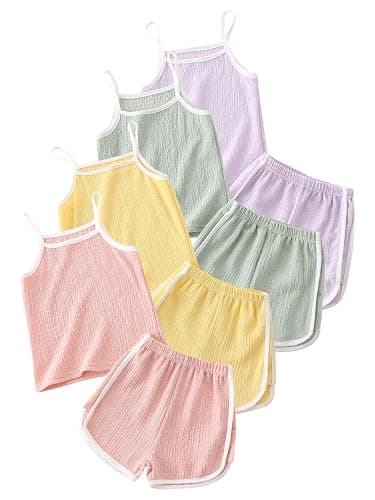 Jolyshlid Girls 8 Pieces Summer Outfits Casual Cami Tank Top and Dolphin Shorts Clothing Sets 4-8Y - Image 1