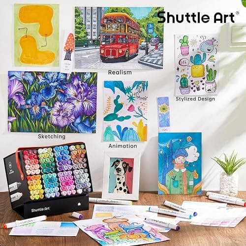Shuttle Art 121 Colors Alcohol Markers, 120 Colors Dual Tip Art Marker Set Plus 1 Colorless Blender with Marker Case Perfect for Illustration Students Adult Coloring Sketching thumbnail 6