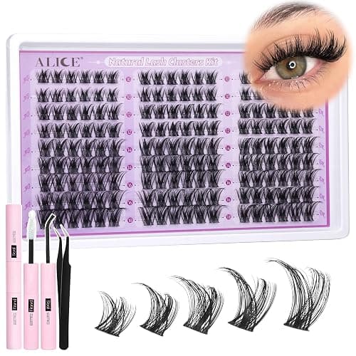 ALICE Wispy Lash Clusters Kit Natural Fluffy Lash Extension Kit Cluster Eyelash Extension Kit 162pcs C Curl 10-18mm Eyelash Clusters with Lash Glue Bond and Seal Lash Tweezers thumbnail 7