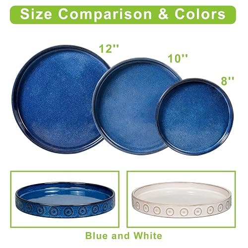 Eightpot Plant Pot Saucer - 11.4 Inch Plant Saucer for Outdoors Ceramic Plant Tray for Indoors No Holes Large Plant Drip Trays Round Flower Pot Saucer Plant Dishes to Catch Water Blue thumbnail 3