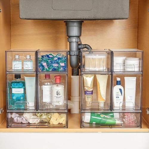 Vtopmart Stackable Storage Drawers Set of 6, Clear Plastic Organizer Bins for Bathroom Supplies,Ideal for Cabinet,Pantry,Laundry Room Organization thumbnail 2
