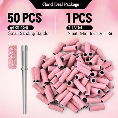 SALVMARY Sanding Bands for Nail Drill with 3.1MM Mandrel Bit Set, 180 Fine Grit Small Nail Files Sanding Band for Acrylic Nails Gel Manicure and Pedicure 50 Pcs, Pink thumbnail 7