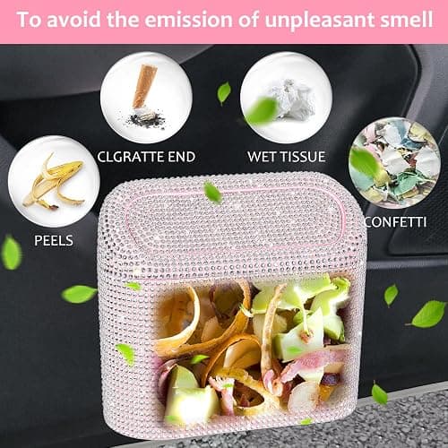 Accmor Bling Car Trash Can with Lid, Leakproof Mini Vehicle Trash Bin Automotive Dustbin Organizer Storage, Sparkling Crystal Rhinestone Trash Bag Container with 30pcs Garbage Bags Car Accessories thumbnail 6