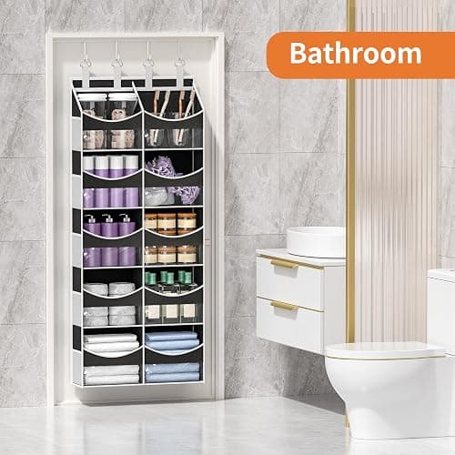 Aokeyee 5 Tiers Over the Door Storage Organizer, Behind Door Storage for Baby Nursery, 80lb Capacity Door Hanging Organizer with 10 Compartments & 10 Mesh Pockets for Closet, Bedroom, Bathroom, Toys thumbnail 2