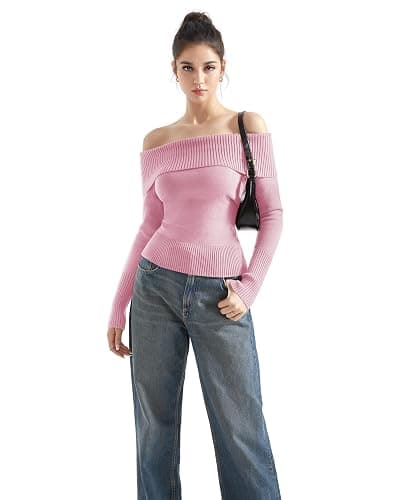 SUUKSESS Women Off Shoulder Sweaters Long Sleeve Ribbed Knit Going Out Fall Tops Blouse thumbnail 5