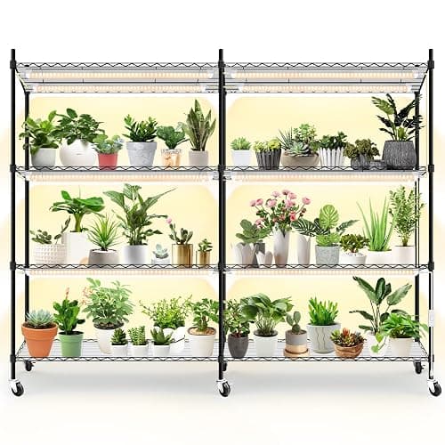 Bstrip Plant Shelf with Grow Lights, 4-Tier Large Grow Light Shelf with Wheels, 12-Pack 288W T8 Full Spectrum Grow Lights for Seed Starting,Seedling(57.4" L x 13.8" W x 59" H) - Image 1