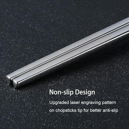 Titanium Plated Chopstick Stainless Steel Chopsticks Metal Chopsticks Reusable Dishwasher safe Premium Laser Engraved Chop Sticks for Eating 2 Pairs Gift Set Blue Silver thumbnail 3