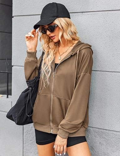 Zeagoo Women's Lightweight Hoodies Full Zip Up Oversized Sweatshirts with Pockets Long Sleeve Thin Casual Hooded Jackets thumbnail 2