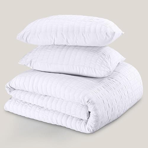 Utopia Bedding Seersucker Duvet Cover Set - Duvet Cover Double with Pillowcases - Soft Microfibre Polyester Seersucker Bedding (White) thumbnail 7