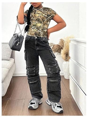 RoseSeek Girl's Camo Crop Tight Shirts Branch Print Short Sleeve Slim Fitted T-Shirt thumbnail 6