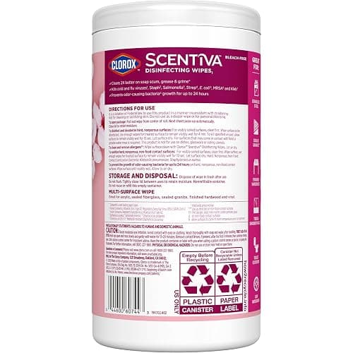 Clorox Scentiva Disinfecting Wipes, Cherry Blossom and Peach, Antibacterial, 75 Count thumbnail 10