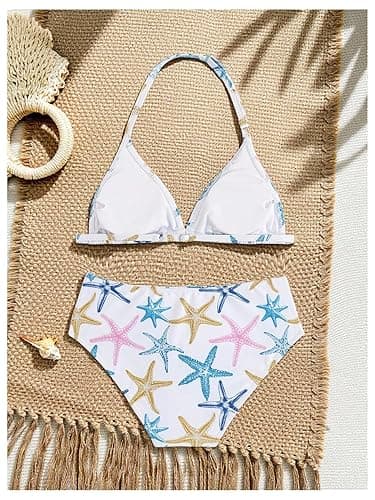 Verdusa Girl's 2 Piece Boho Seashell Bikini Set Halter Swimsuit High Waisted Bathing Suit - 10 Years - Multicolor thumbnail 2