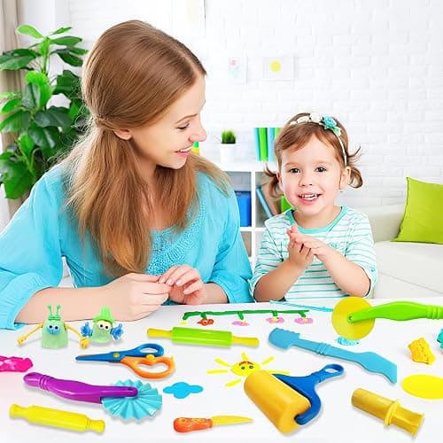 28Pcs Dough and Clay Play Tools Kit for Kids, Modeling Clay Accessories with Animal Cutters, Rolling Pins, Safety Scissors, Dough Extruder & Rollers thumbnail 7
