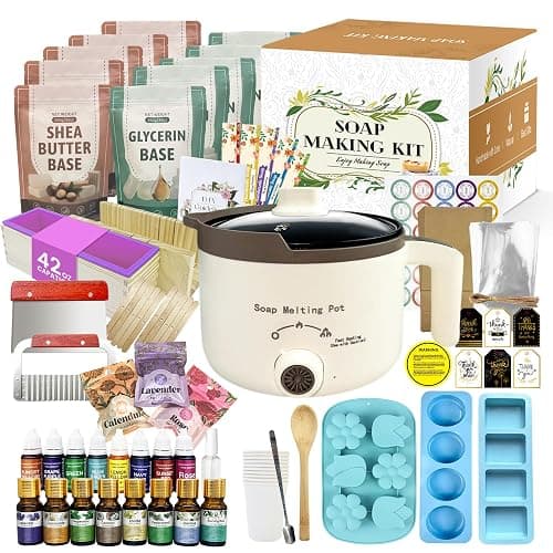 LFISGNN Deluxe Soap Making Kit for Adults DIY Soaps, DIY Soap Making Supplies Kits with Soap Melting Pot, Natural Soap Base, 8 Essential Oils, 8 Dyes, 4 Soap Molds, Packing and Supplies for Begineers - Image 1