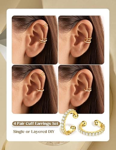 LOLIAS 4 Pairs Ear Cuffs Non Piercing - 14K Gold Plated Ear Cuff Earrings for Women Ear Cuff for Non Pierced Ears Clip on Cartilage Earring Adjustable Fake Earrings Set thumbnail 3