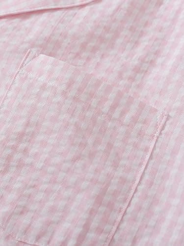 Latuza Women's Cotton Long Sleeve Pajama Set Seersucker Button Down Pj Set thumbnail 7