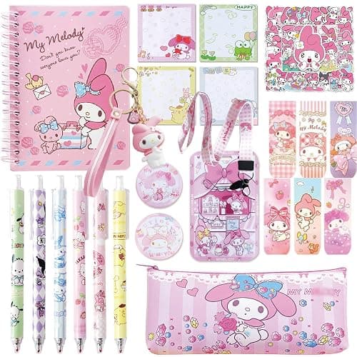GFDSJKLCTH Cute Stationery Gift Set Kawaii Back to School Including Notebook Pencil Cas Ballpoint Pen ID Badge Holder Stickers Key Chain Bookmark (Pink) - Image 1