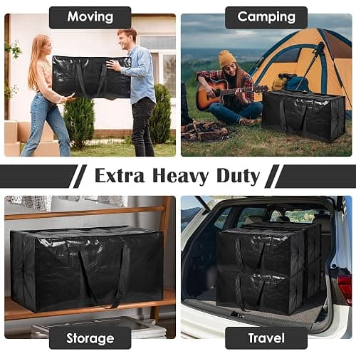 RMOHRO 6 Pack Extra Large Heavy Duty Moving Bags with Reinforced Zipper & Wide Handles, Moisture-Resistant Storage Bins Packing Cubes for Clothes, College Dorm, Travel, and Home Organization, Black thumbnail 7