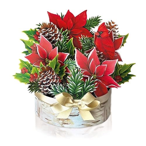 Freshcut Paper Pop Up Cards, Birch Poinsettia, 10 Inch Life Sized Forever Flower Bouquet 3D Popup Greeting Cards, Christmas Card, Holiday Card, Blank Notecard & Envelope - Birch Poinsettia thumbnail 7