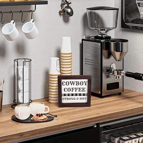 Nichake Framed Western Kitchen Decor, Cowboy Coffee Strong & Hot Wooden Sign, Farmhouse Coffee Bar Decor for Tiered Tray thumbnail 3